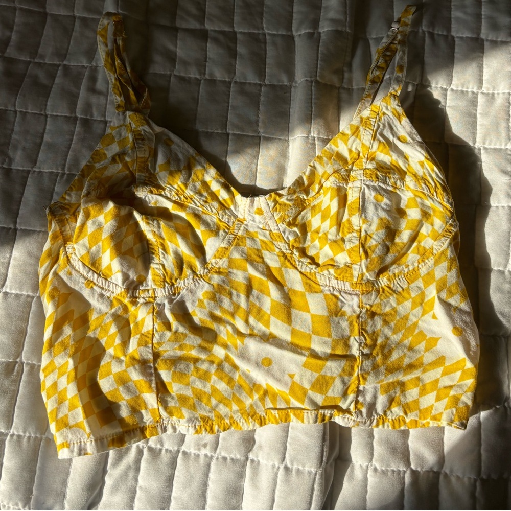 Rue21 Yellow and White Checkered Crop Top